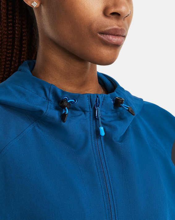 Women's UA Unstoppable Hooded Jacket in Blue image number 3